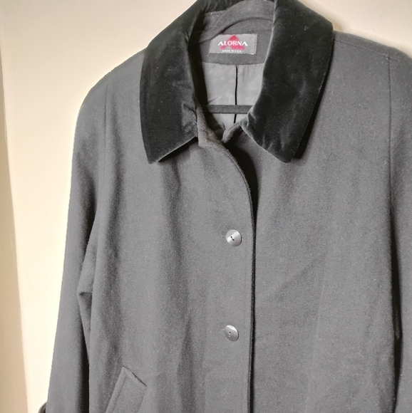 Vintage Alorna Wool Maxi Coat Women’s L Velvet Collar Black Winter Formal Dress - Picture 3 of 8